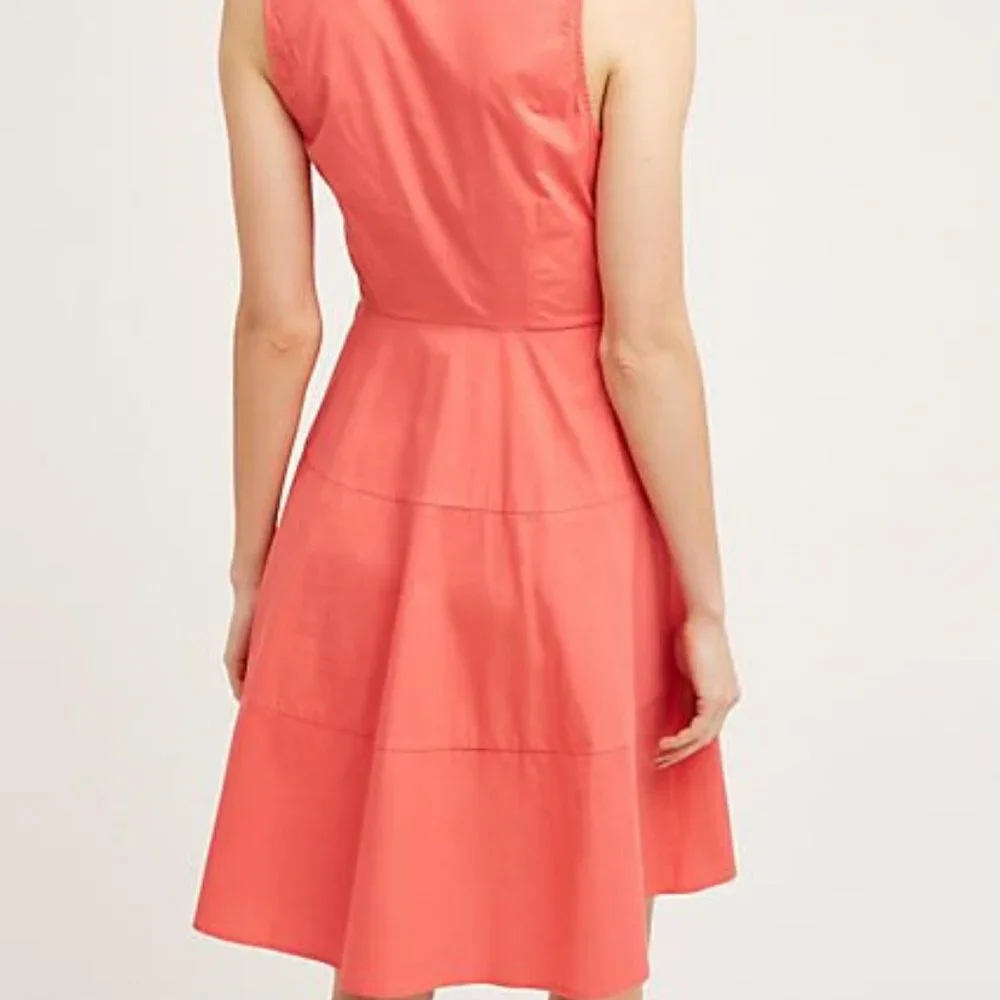 ANTHROPOLOGIE Edina Poplin Dress Coral Sleeveless Fit & Flare Cotton Shirtdress - Picture 3 of 8